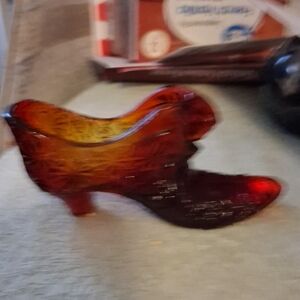 Fenton Red and Orange Glass Shoe